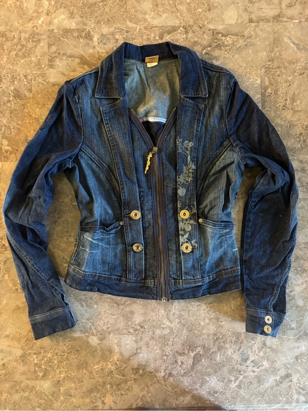 Vintage Apple Bottom Zip-Front Women's Jacket - Blue